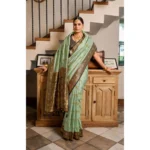 Women's Silk Blend Booti Work Ready to wear Saree With Unstitched Blouse 5.5Mtr (SeaGreen) - Image 2