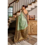 Women's Silk Blend Booti Work Ready to wear Saree With Unstitched Blouse 5.5Mtr (SeaGreen) - Image 4