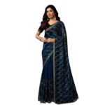 Women's Net Sequence Saree With Unstitched Blouse 5.5Mtr (Blue) - Image 5
