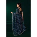 Women's Net Sequence Saree With Unstitched Blouse 5.5Mtr (Blue) - Image 4
