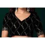 Women's Net Sequence Saree With Unstitched Blouse 5.5Mtr (Blue) - Image 2