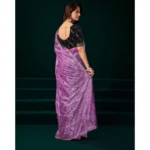 Women's Net Sequence Saree With Unstitched Blouse 5.5Mtr (Lavender) - Image 4