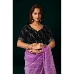 Women's Net Sequence Saree With Unstitched Blouse 5.5Mtr (Lavender)