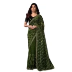 Women's Net Sequence Saree With Unstitched Blouse 5.5Mtr (Light Green) - Image 5