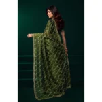 Women's Net Sequence Saree With Unstitched Blouse 5.5Mtr (Light Green) - Image 4