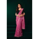 Women's Net Sequence Saree With Unstitched Blouse 5.5Mtr (Light Pink) - Image 2