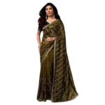 Women's Net Sequence Saree With Unstitched Blouse 5.5Mtr (Mahendi) - Image 5
