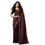 Women's Net Sequence Saree With Unstitched Blouse 5.5Mtr (Maroon) - Image 5