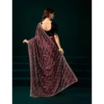 Women's Net Sequence Saree With Unstitched Blouse 5.5Mtr (Maroon) - Image 4