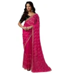 Women's Net Sequence Saree With Unstitched Blouse 5.5Mtr (Pink) - Image 5