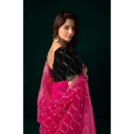 Women's Net Sequence Saree With Unstitched Blouse 5.5Mtr (Pink) - Image 4
