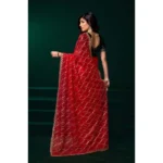 Women's Net Sequence Saree With Unstitched Blouse 5.5Mtr (Red) - Image 3
