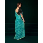 Women's Net Sequence Saree With Unstitched Blouse 5.5Mtr (Turquoise) - Image 4