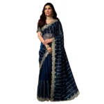Women's Net Sequence Saree With Unstitched Blouse 5.5Mtr (Blue) - Image 5