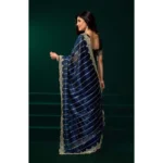 Women's Net Sequence Saree With Unstitched Blouse 5.5Mtr (Blue) - Image 4