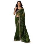 Women's Net Sequence Saree With Unstitched Blouse 5.5Mtr (Green) - Image 5