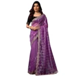 Women's Net Sequence Saree With Unstitched Blouse 5.5Mtr (Lavender) - Image 4