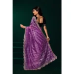 Women's Net Sequence Saree With Unstitched Blouse 5.5Mtr (Lavender) - Image 3