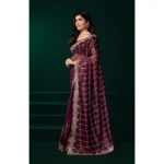Women's Net Sequence Saree With Unstitched Blouse 5.5Mtr (Maroon) - Image 3