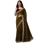 Women's Net Sequence Saree With Unstitched Blouse 5.5Mtr (Olive) - Image 5