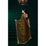Women's Net Sequence Saree With Unstitched Blouse 5.5Mtr (Olive) - Image 4