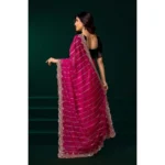 Women's Net Sequence Saree With Unstitched Blouse 5.5Mtr (Pink) - Image 3