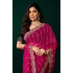 Women's Net Sequence Saree With Unstitched Blouse 5.5Mtr (Pink)