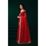 Women's Net Sequence Saree With Unstitched Blouse 5.5Mtr (Red) - Image 3