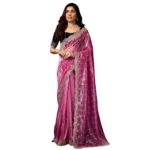 Women's Net Sequence Saree With Unstitched Blouse 5.5Mtr (Pink) - Image 4