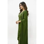 Women's Georgette Ethnic Motif Round 3/4th Sleeve Kurti With Pant Dupatta Set (Mahendi) - Image 5