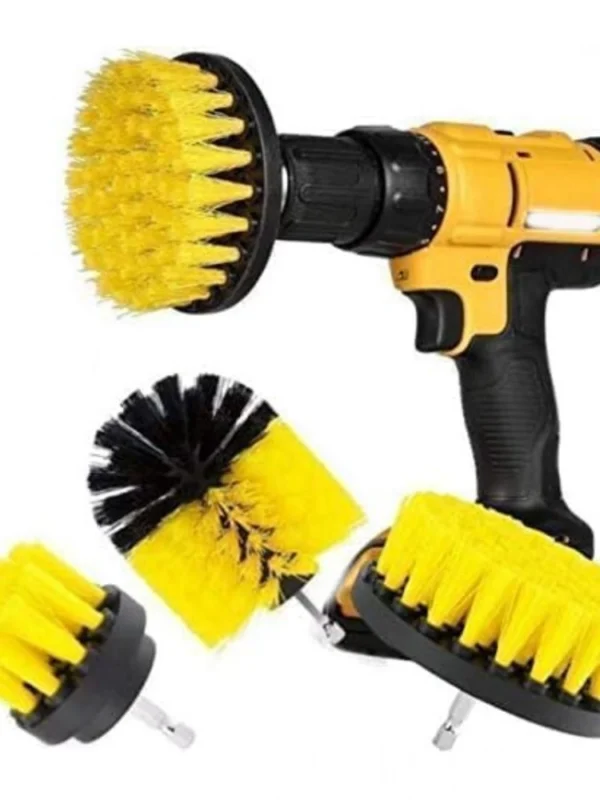 Pack Of 3 Polypropylene Solid Power Drill Scrub Brush Cleaning Set (Yellow-Black)