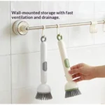 TPR-Plastic Solid Electric Liquid Soap Dispensing Cleaning Brush with Handle (Grey-White) - Image 4