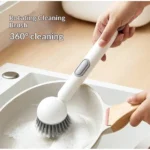 TPR-Plastic Solid Electric Liquid Soap Dispensing Cleaning Brush with Handle (Grey-White) - Image 3