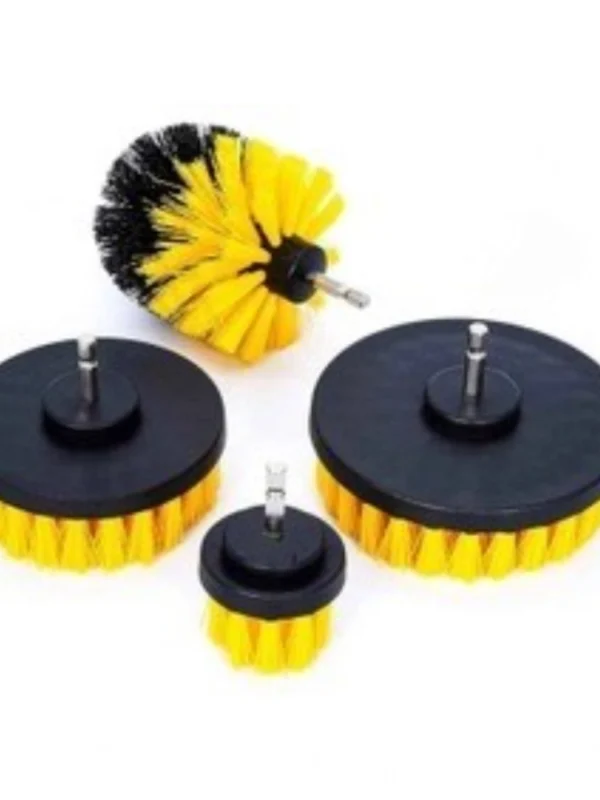 Pack Of 4 Plastic Solid Power Drill Scrub Brush Cleaning Set (Yellow-Black)