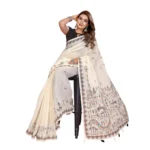 Women's Linen Cotton Printed Saree With Unstitched Blouse 5.5Mtr (Off White) - Image 6
