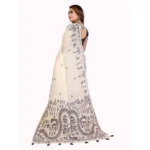 Women's Linen Cotton Printed Saree With Unstitched Blouse 5.5Mtr (Off White) - Image 6