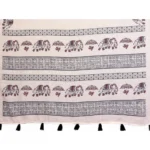 Women's Linen Cotton Printed Saree With Unstitched Blouse 5.5Mtr (Off White) - Image 3