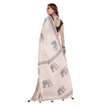 Women's Linen Cotton Printed Saree With Unstitched Blouse 5.5Mtr (Off White) - Image 5
