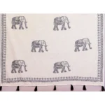 Women's Linen Cotton Printed Saree With Unstitched Blouse 5.5Mtr (Off White) - Image 3