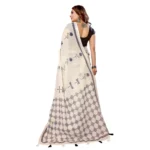 Women's Linen Cotton Printed Saree With Unstitched Blouse 5.5Mtr (Off White) - Image 5