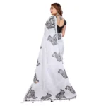 Women's Linen Cotton Printed Saree With Unstitched Blouse 5.5Mtr (White) - Image 5