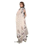 Women's Linen Cotton Printed Saree With Unstitched Blouse 5.5Mtr (Off White) - Image 5