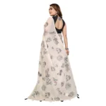 Women's Linen Cotton Printed Saree With Unstitched Blouse 5.5Mtr (Off White) - Image 6