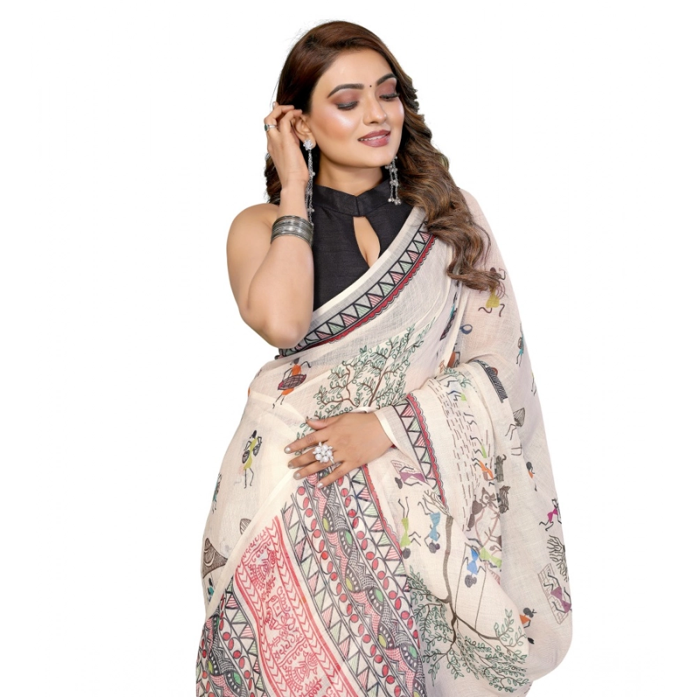 PID-66185-Women-s-Soft-Linen-Cotton-Printed-Saree-With-Unstitched-Blouse-5-5-Mtr-Off-White-4-1000x1000-1.webp Women's Linen Cotton Printed Saree With Unstitched Blouse 5.5Mtr (Off White) - Image 1