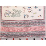 Women's Linen Cotton Printed Saree With Unstitched Blouse 5.5Mtr (Off White) - Image 4