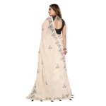 Women's Linen Cotton Printed Saree With Unstitched Blouse 5.5Mtr (Off White) - Image 6