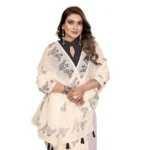 Women's Linen Cotton Printed Saree With Unstitched Blouse 5.5Mtr (Off White)