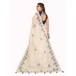 Women's Linen Cotton Printed Saree With Unstitched Blouse 5.5Mtr (Off White) - Image 6