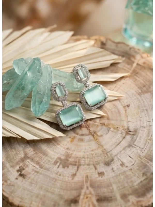 Women's Brass Silver Plated Drop Earrings (Turquoise)