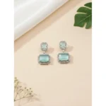 Women's Brass Silver Plated Drop Earrings (Turquoise) - Image 2